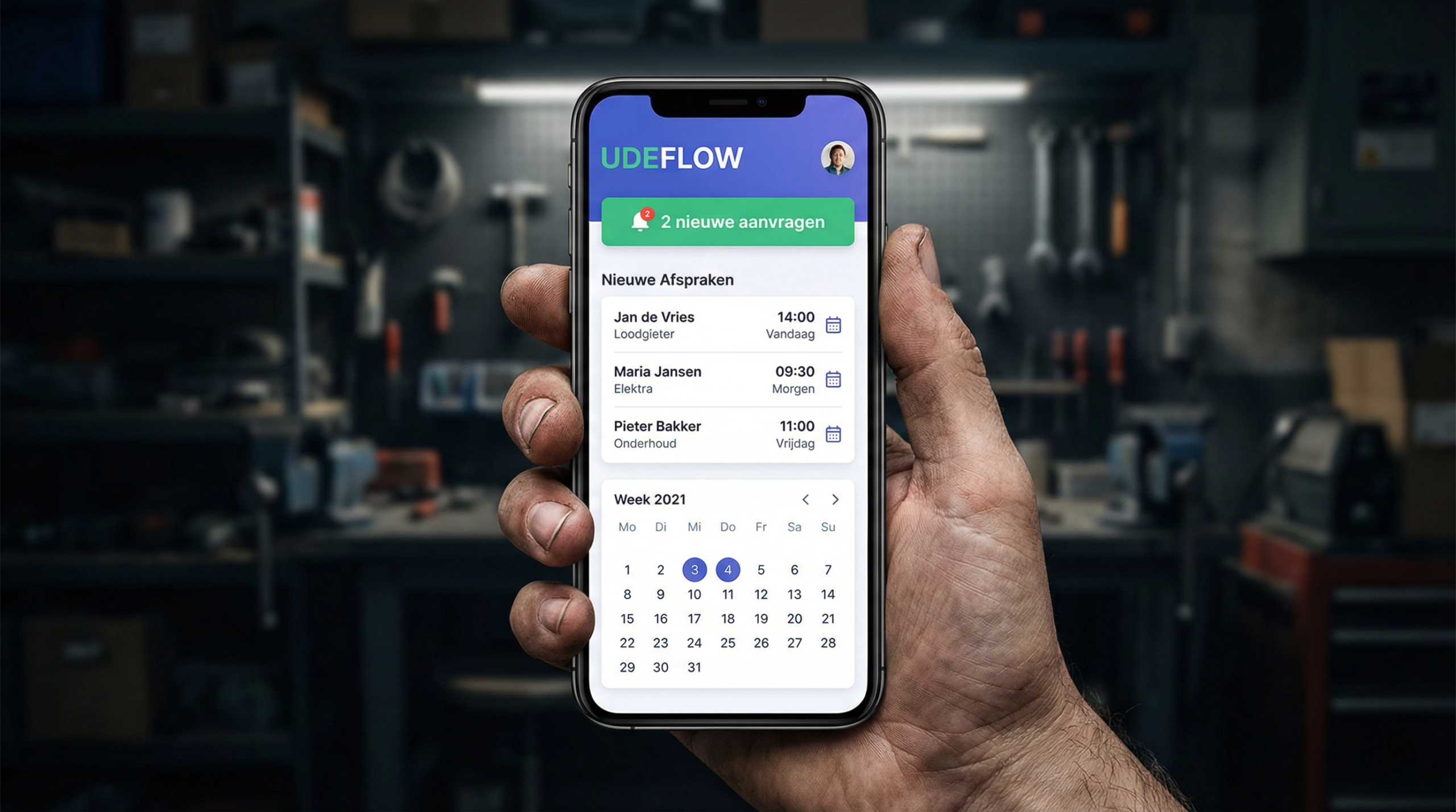 UDEFLOW App op smartphone in vakmanhand