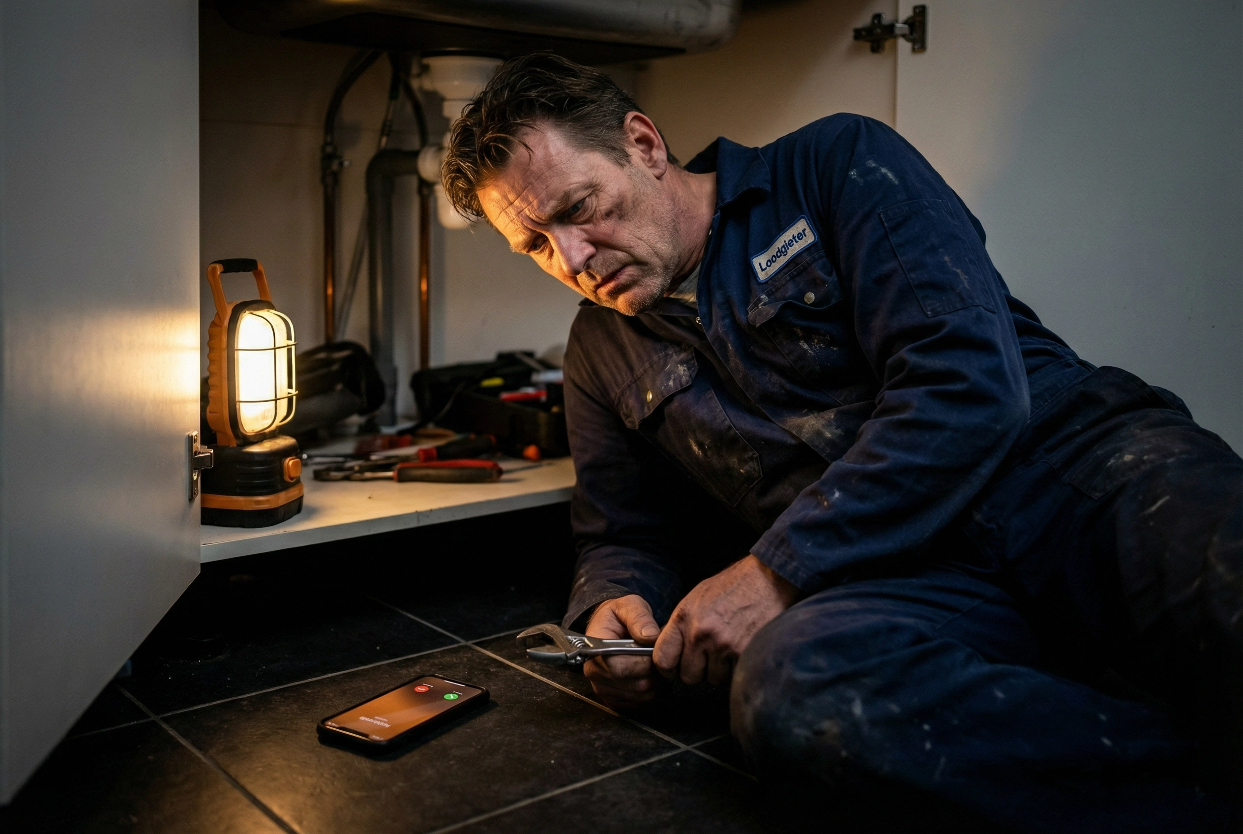 Loodgieter mist telefoontje tijdens werk